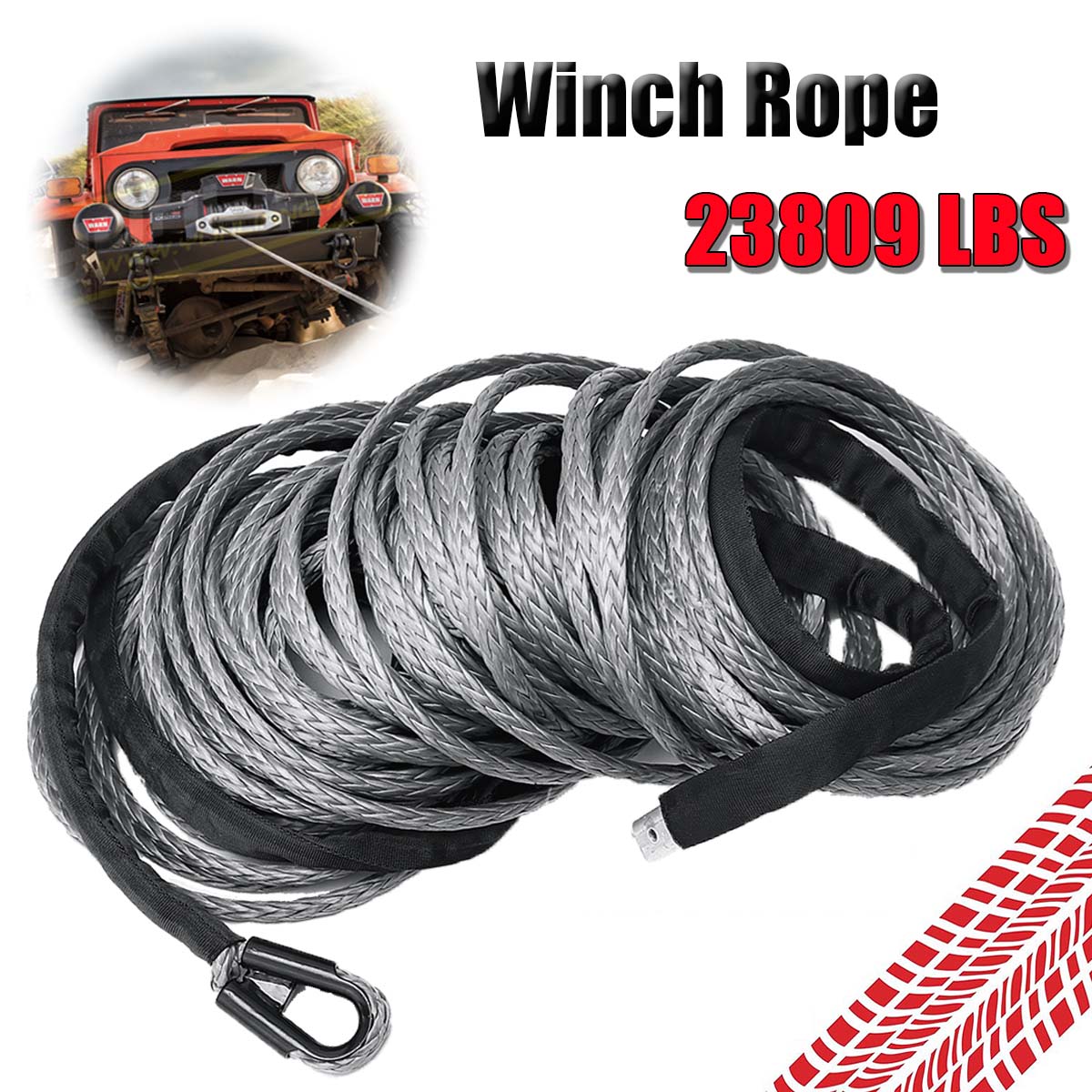 10mm*30m Winch Rope Towing Rope ATV UTV High Strength Synthetic Winch Line Cable Rope Tow Cord With Sheath Gray for 4x4 Offroad
