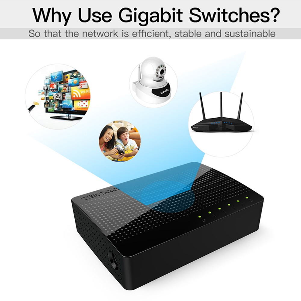 Tenda SG105 Gigabit Mini 5-Port Desktop Switch Fast Ethernet Network Switch LAN Hub RJ45 Ethernet and Switching Hub Shunt