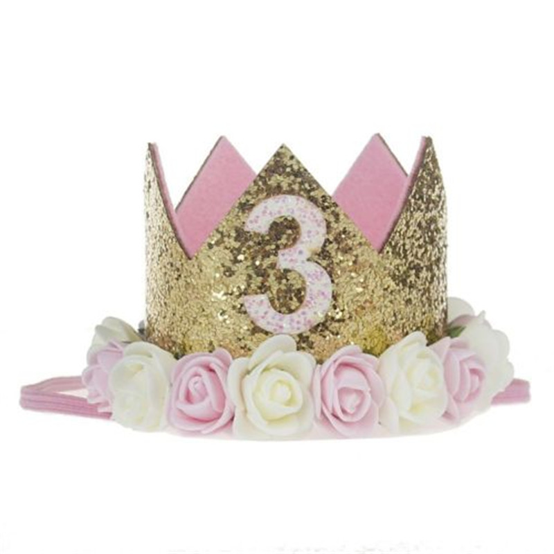 1Pcs Baby Girl First Birthday Party Hat Gifts Hairband Princess Queen Crown Lace Hair Band Elastic Head Wear Hat Decorations