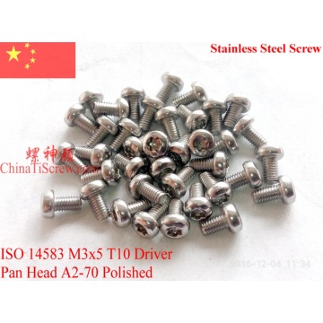 ISO 14583 Stainless Steel screws M3x5 Torx T10 Driver Pan Head A2-70 Polished ROHS 100 pcs