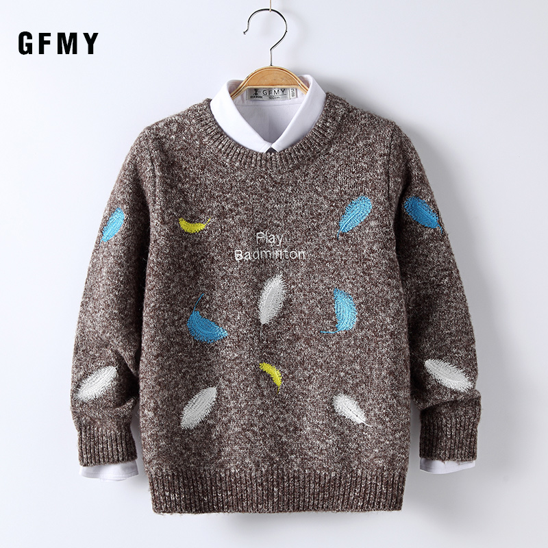 GFMY 2019 Autumn Winter Fashion Embroidered Colored Feather O-Collar Boys Sweaters 5T-14T Warm Wool Children's Clothing