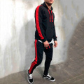 2 Pieces Sets Tracksuit Men Brand Autumn Hooded Sweatshirt +Drawstring Pants Long Male Stripe Patchwork Hoodies Suit