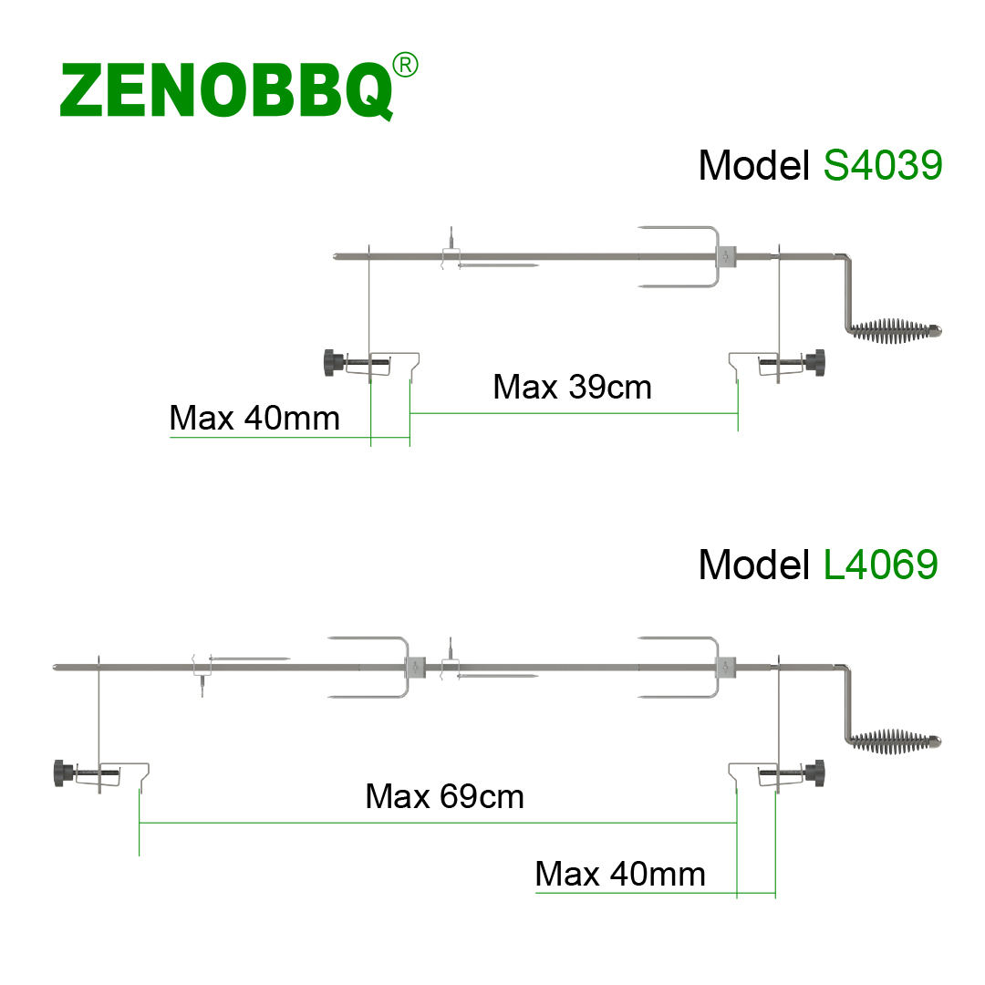 ZENOBBQ Manual BBQ Spit Rotisserie Rotating Grill Length Adjustable Outdoor Camping Equipment Roaster Accessories Chicken Fork