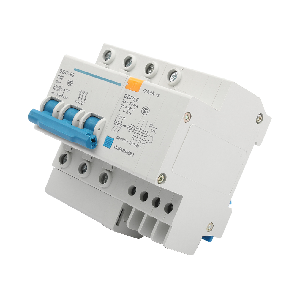 DZ47LE-63 3P+N 10A 16A 20A 32A 400V~ 40A 50A 63A 50/60HZ Residual Current Circuit Breaker Over Current Leakage Protection RCBO