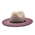 New Two-color gradient Wool Felt Fedora Hats with Thin Belt Buckle Men Women Large Brim Panama Trilby Jazz Cap