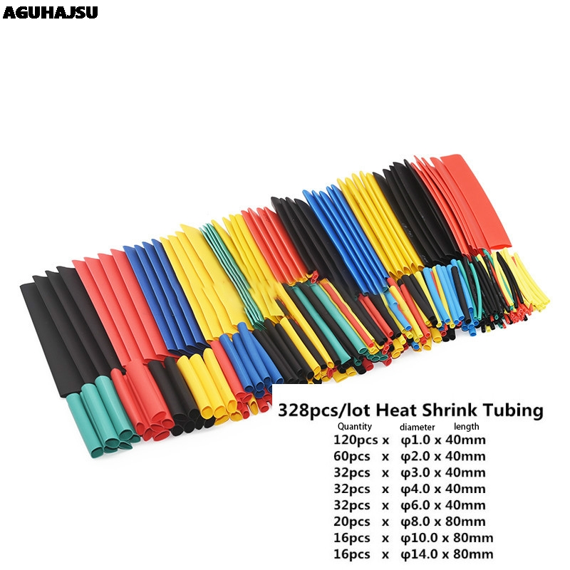 127Pcs / 328Pcs Car Electrical Cable Tube kits Heat Shrink Tube Tubing Wrap Sleeve Assorted 8 Sizes Mixed Color