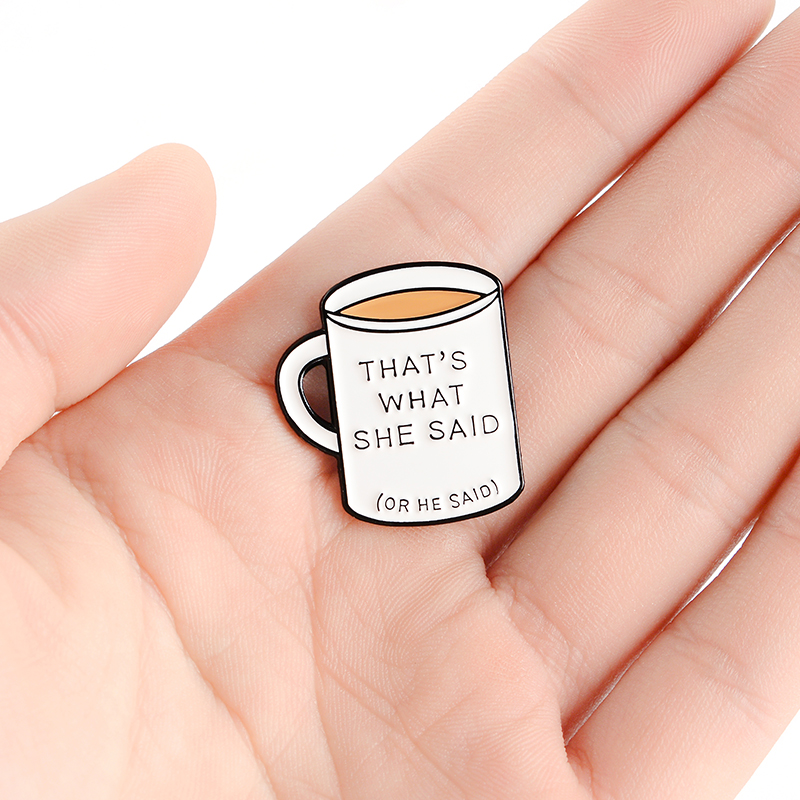 Coffee cup enamel pin "what he or she is saying" alphabet cup body glass badge punk clothes bag lapel brooch gift for a friend
