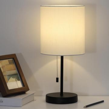 Black Bedside Table Lamps with White Fabric Lampshade