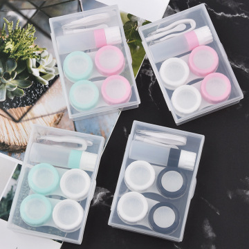 Two Pairs Easy Carry Contact Lens Care Boxes Unisex Transparent Lens Case Container With Nursing Bottle For Outdoor Travel