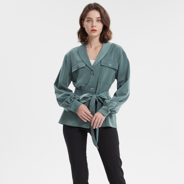 Women's front button lapel long sleeve blouse