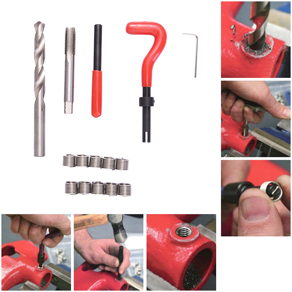 Car Helicoil Pro Coil Drill Tool Coarse Crowbar Automotive Tool Currency M4 M5 M6 M8 M10 M12 M14 Metric Thread Repair Insert Kit