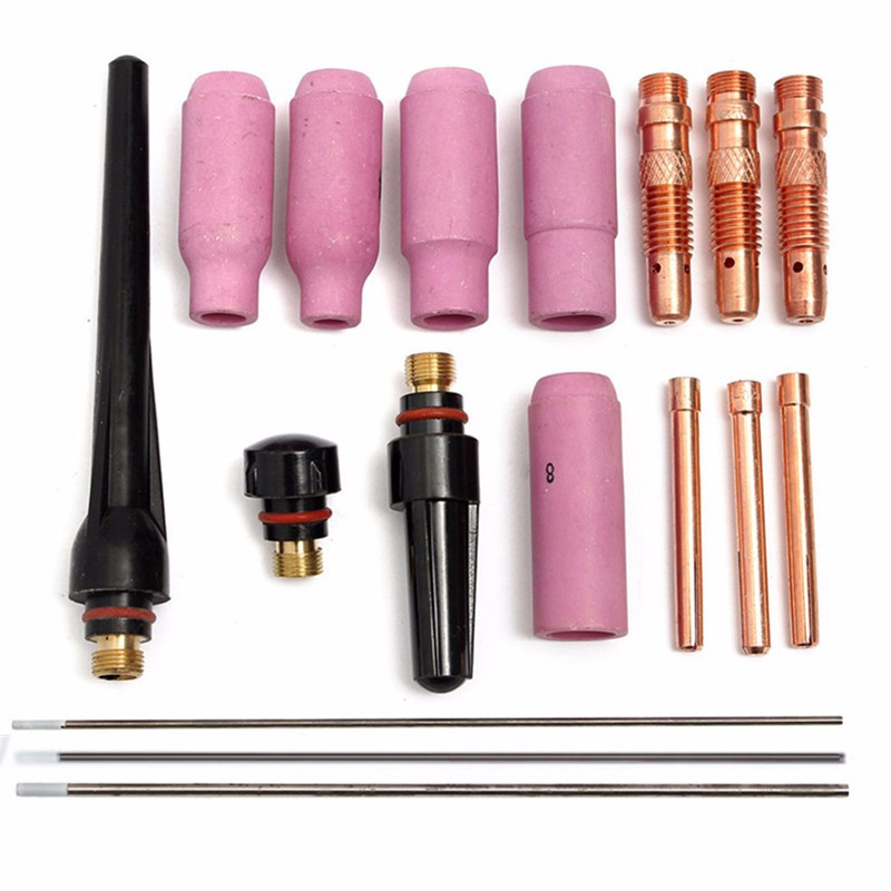 17Pc Arc Welding Torch TIG Cup Collet Welder With Seam Jacket Chuck Body Nozzle Tungsten 1.0 1.6 2.4 Electrode Tig Welding Torch