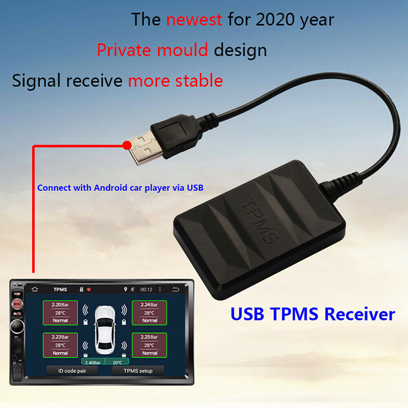 USB Spare Tire Pressure Monitoring System TPMS External 5 Sensors Real-Time Display for Android Navigation