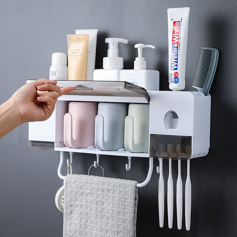 Bathroom Storage Toothbrush Holder Washing Set Wall Hanging Cup Holder Convenient Save Space Home Mount Rack Bathroom Tools Set