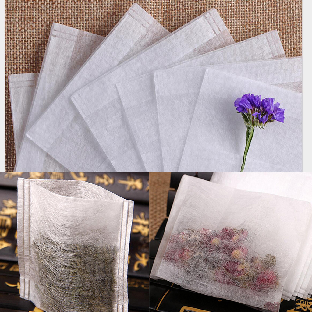 100x Disposable Filter Empty Teabags Herb Loose Tea Bag for Coffee Spice DIY Supplies Foot Bath Package - Folding/Drawstring