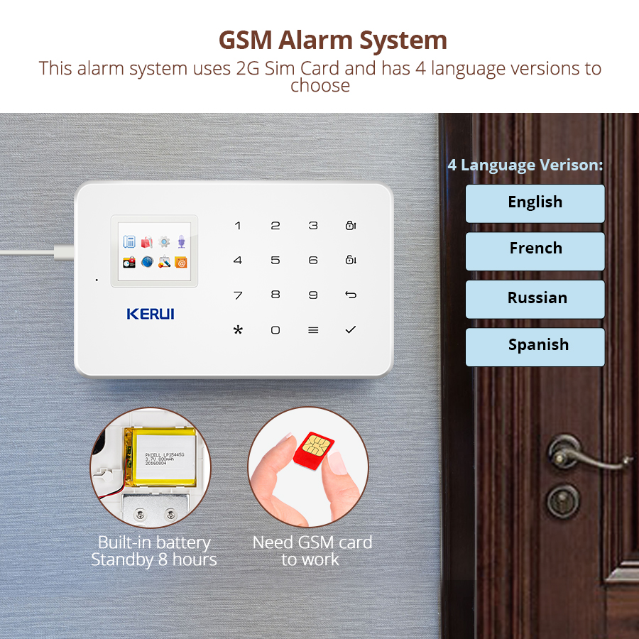 KERUI 1.7 Inch TFT Screen GSM Home Burglar Security Alarm Protection APP Control Built In Siren With Door Sensor Alarm