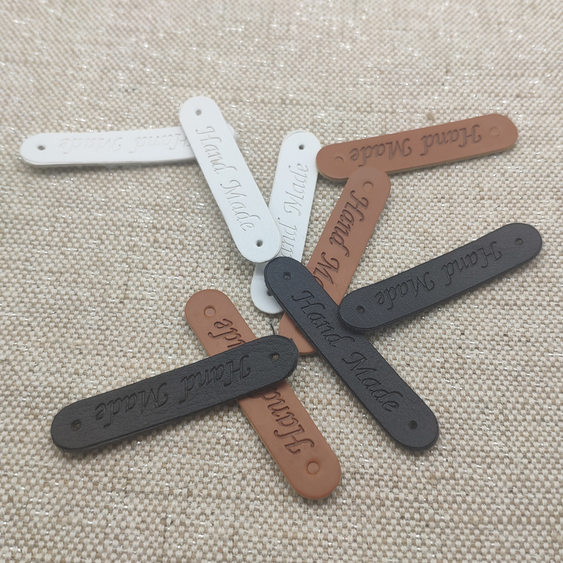 48Pcs 10X50Mm Hand Made Pu Leather Labels For Clothes Handmade Tags With Two Hole For Gift Hand Made Sewing Labels Leather Tag