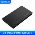 ORICO 2.5 HDD Enclosure USB 3.0 Hard Drive Case with 3 Ports USB3.0 HUB Tool Free Design Driver Not Required with 5V2A Power