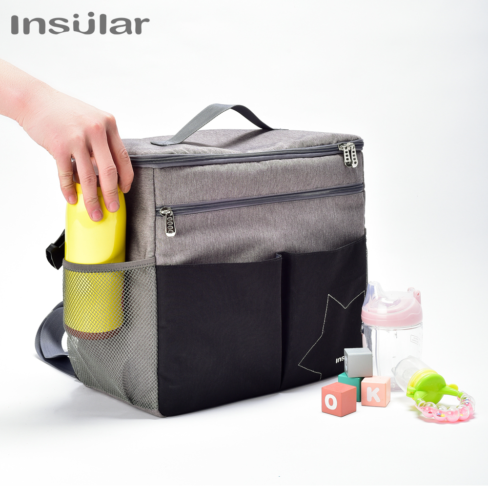 Insular Baby Diapers Bag Outdoor Travel Mommy Bag for Stroller Large Capacity Insulation Nursing Bag Polyester Solid Diaper Bag