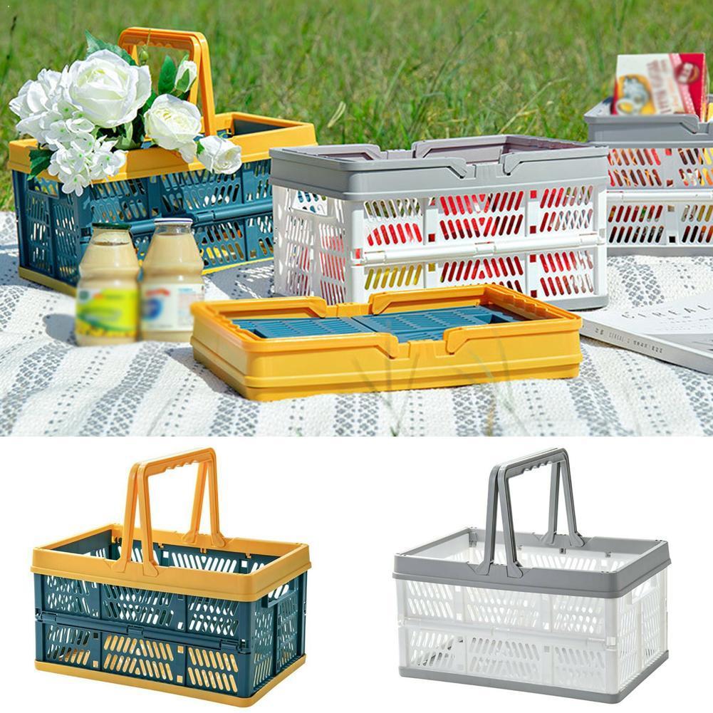 Collapsible Crate Folding Storage Box Basket With Handles Transportable Container Crate Durable Foldable Utilit Portable Z0W8