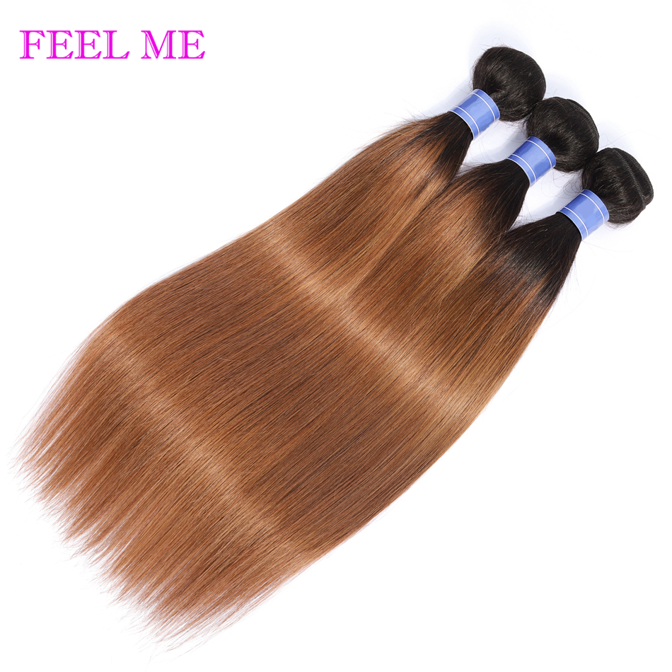 FEEL ME Ombre Straight Hair Bundles Pre-colored Two Tone Peruvian Human Hair Bundles 1b/27 1b/30 1b/99j Non-remy Hair Extensions