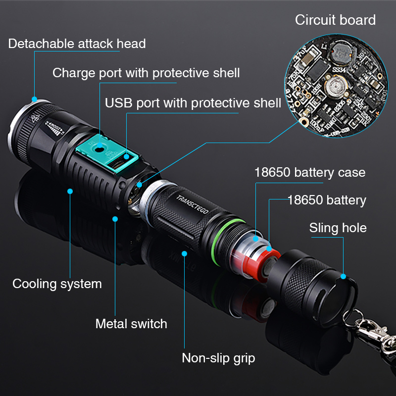 military police use flashlight waterproof T6 long range rechargeable LED light riding hunting torch tactical flashlight 18650