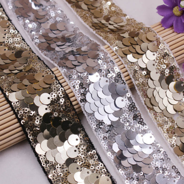 Polyester Sequin Lace Ribbon Shiny Trims Fabric Wedding Headdress DIY Sewing Accessories Garment Embellishment 4cm 1 Yard(0.9M)