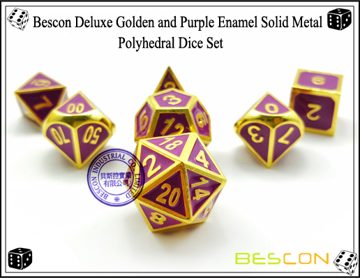Bescon Deluxe Golden and Purple Enamel Solid Metal Polyhedral Role Playing RPG Game Dice Set (7 Die in Pack)-1
