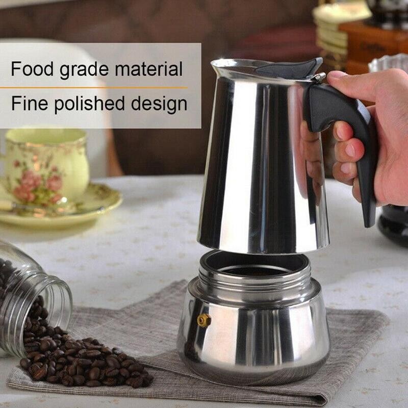 100/200/300/450ml Stainless Steel Italian Moka Pot Coffee Maker Espresso French Coffee Pot Home Induction Cooker Universal Pot