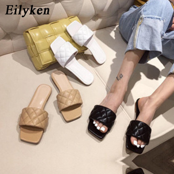 Eilyken 2021 Newest High Quality Women Slides Square Toe Flat Slippers Summer Outdoor Beach Non-Slip Casual Sandals Female Shoes
