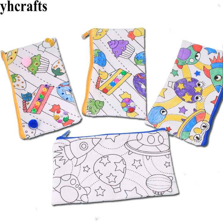 2PCS/LOT.Paint unfinished pencil bag,Drawing toys.Early educational toys.Creative art work,Kindergarten arts and supplies