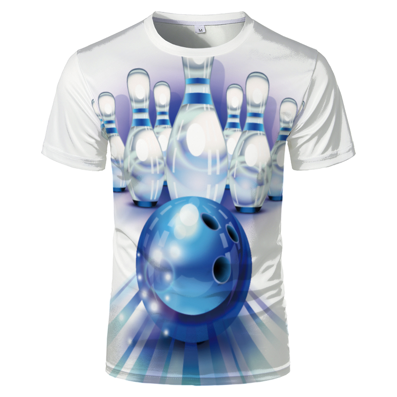 20203d fashion round neck print men's short sleeve bowling leisure 3D printed T-shirt ball multi element summer cool T-shirt