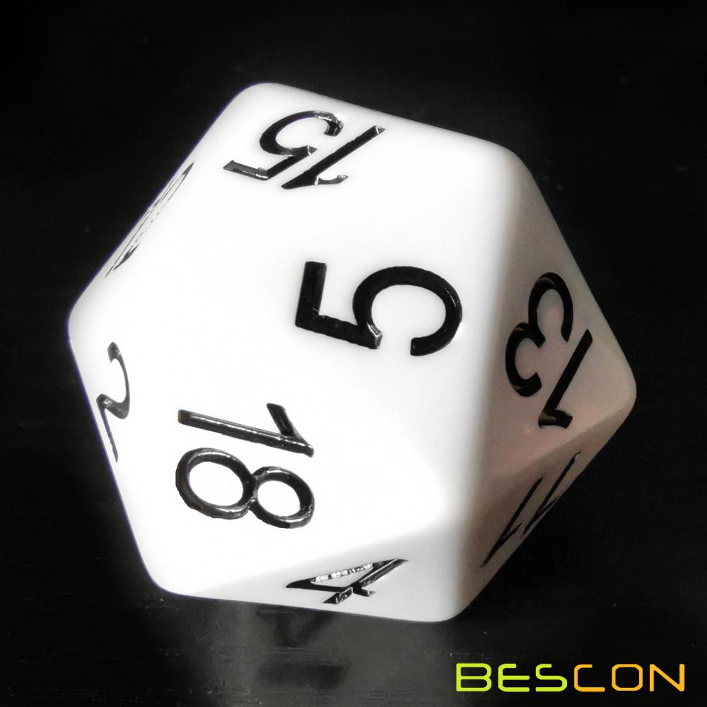 Bescon Jumbo D20 38MM, Big Size 20 Sides Dice Solid White, Big 20 Faces Cube 1.5 inch