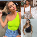 Women Sexy One Shoulder Sleeveless Jumpsuit Bodycon Bodysuit Leotard Tops Romper Playsuit Shirts Solid Casual Summer Top
