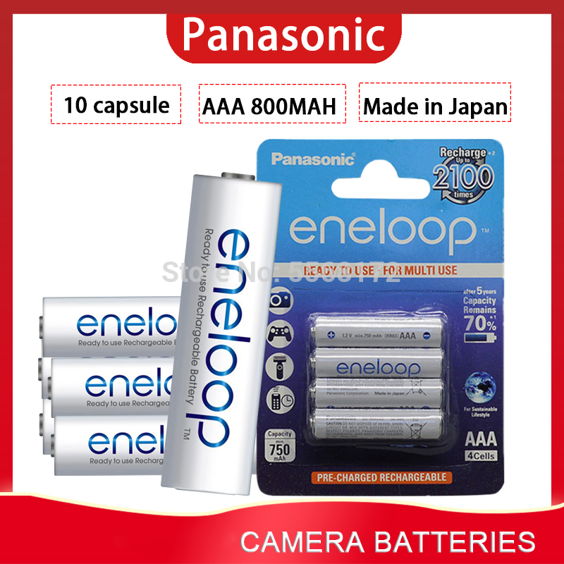 10pcs Panasonic original 1.2v nickel metal hydride rechargeable battery, 800 mah AAA battery, digital camera toy