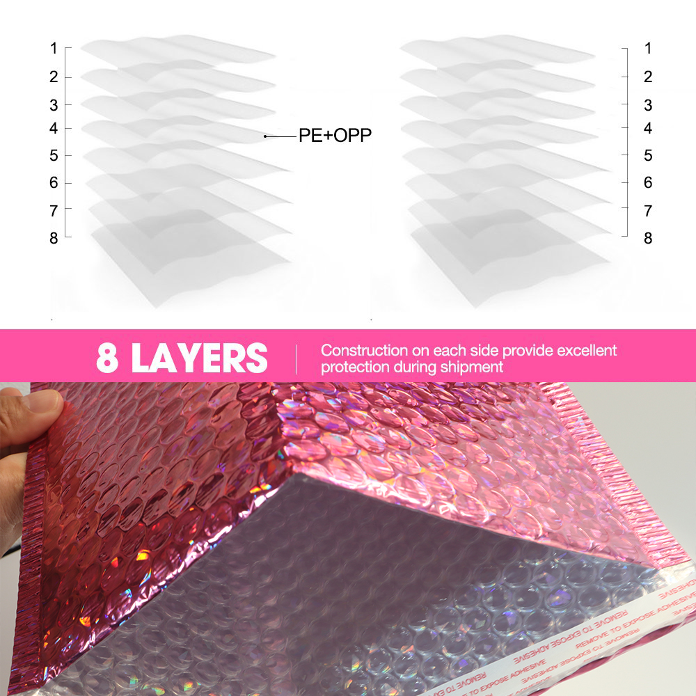 10PCS Holographic Foil Bubble Mailer Makeup Gift Bags Glamour Colorful Packaging Bubble Mailer Padded Shipping Mailing Envelope