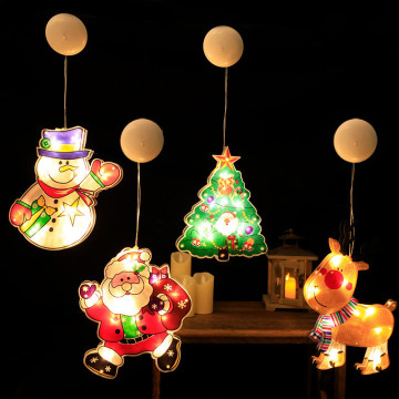 Suction Cup Color Lamp Hanglight Santa Claus Holiday Atmosphere Decor Christmas Room Glass Window Decorated Star Lights Lamp