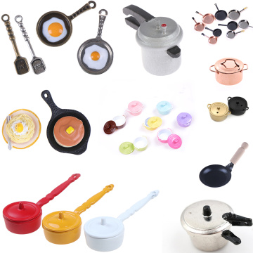 Multi Styles 1/12 Dollhouse Pot Frying Coffee Cake Pot Boiler Pan Copper Pot with Lid Rice Cooker Doll Simulation Kitchen Toys