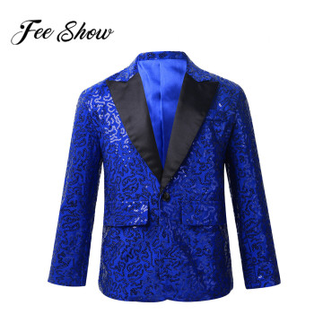 FEESHOW Boys Blazer Kids Suits Stylish Sequins Lapel Suit Boy Jacket Coat Blazer Tuxedo for Wedding Banquet Party Birthday Suit