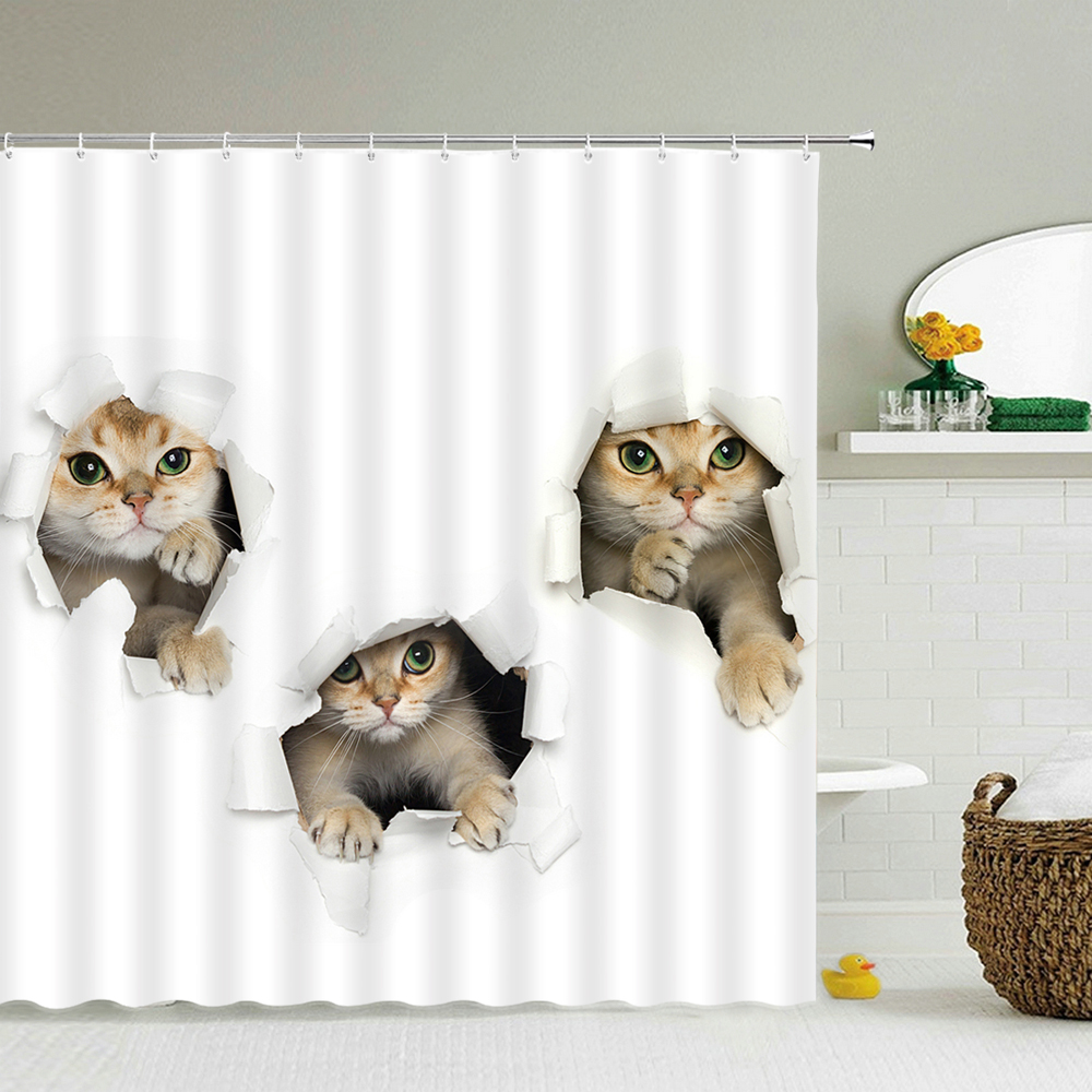Cat Dog 3D Shower Curtains lovely Animals Printed Bathroom Curtain Waterproof Polyester Fabric Bath Screen With Hooks Decoration