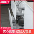 Direct sales of 304 stainless steel pull basket kitchen cabinet pull basket drawer type double deck shelf seasoning dishes