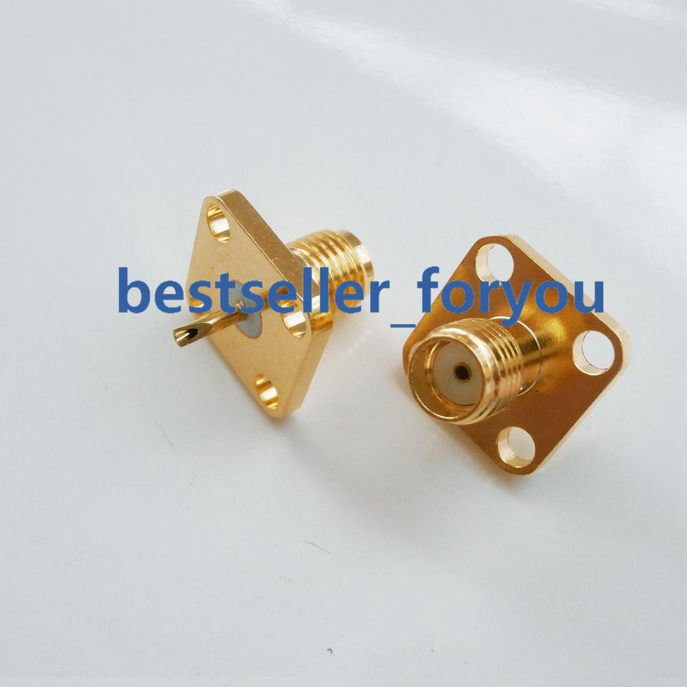 5Pcs SMA female 4-hole panel mount flange RF coax connector with solder cup