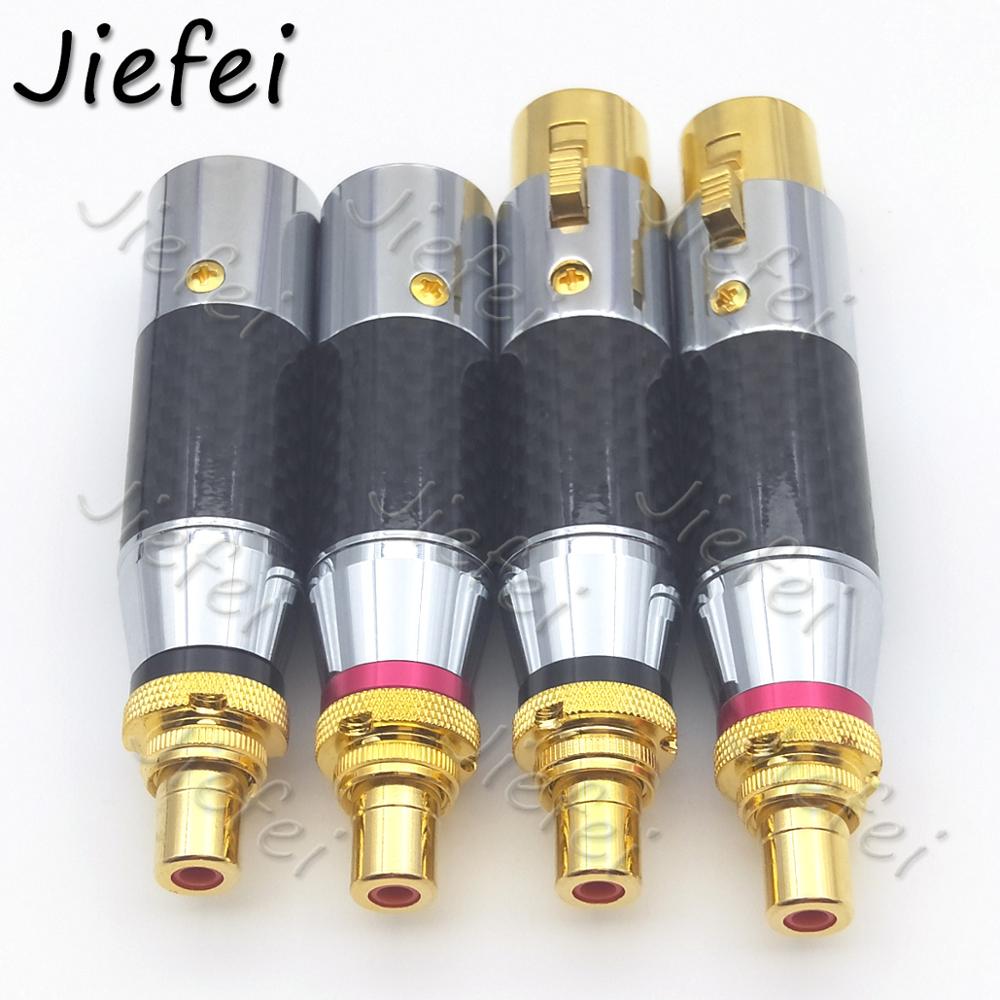 New 2/4PCS Copper Carbon Fiber Rhodium Plating Audio Adaptor RCA Female to XLR 3Pin Male/Female Audio Adapter Connector