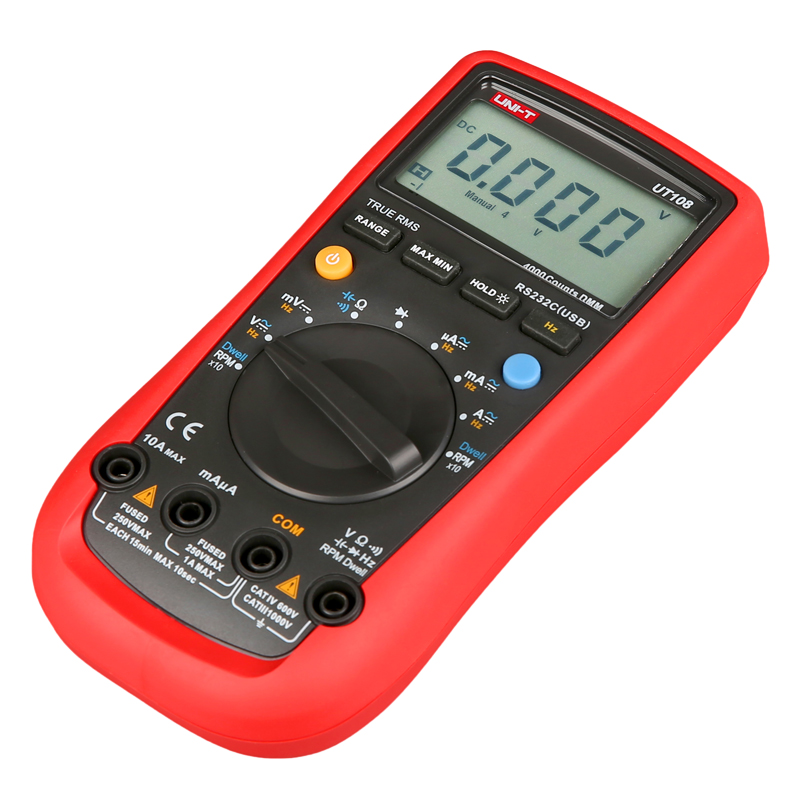 UNI-T UT108 Handheld Automotive Multipurpose Meters Auto Range Multimeter USB PC Connect AC DC V/A Ohm