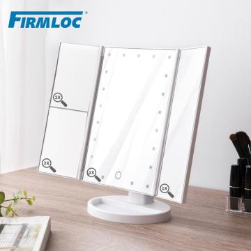 Firmloc 2X Magnifying LED Light Touch Screen Desktop Makeup Mirror Bathroom Bath Mirrors Vanity Toilet Cosmetic 360 Rotating