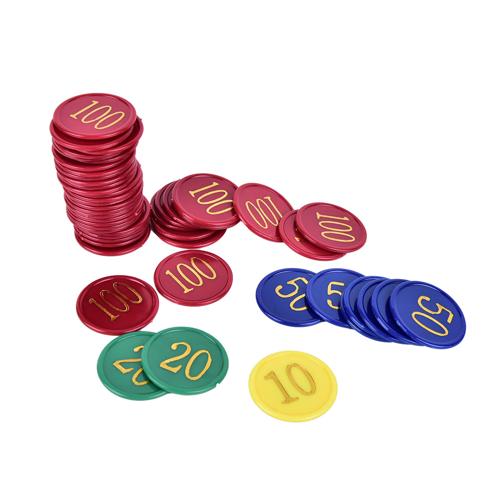 160Pcs Plastic Poker Chip with 4 Golden Large Numbers Printing for Gaming Tokens Plastic Coins - Yellow+Green+Red+Blue