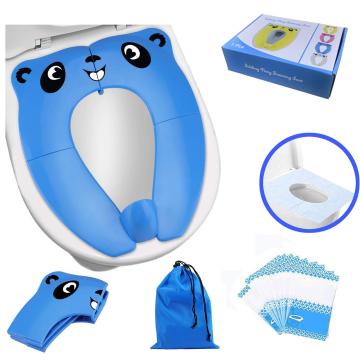 Toilet Training Seat Portable Toilet Seat Toddler PP Material with Carry Bag and 10 Packs Disposable Toilet Seat Covers (blue)