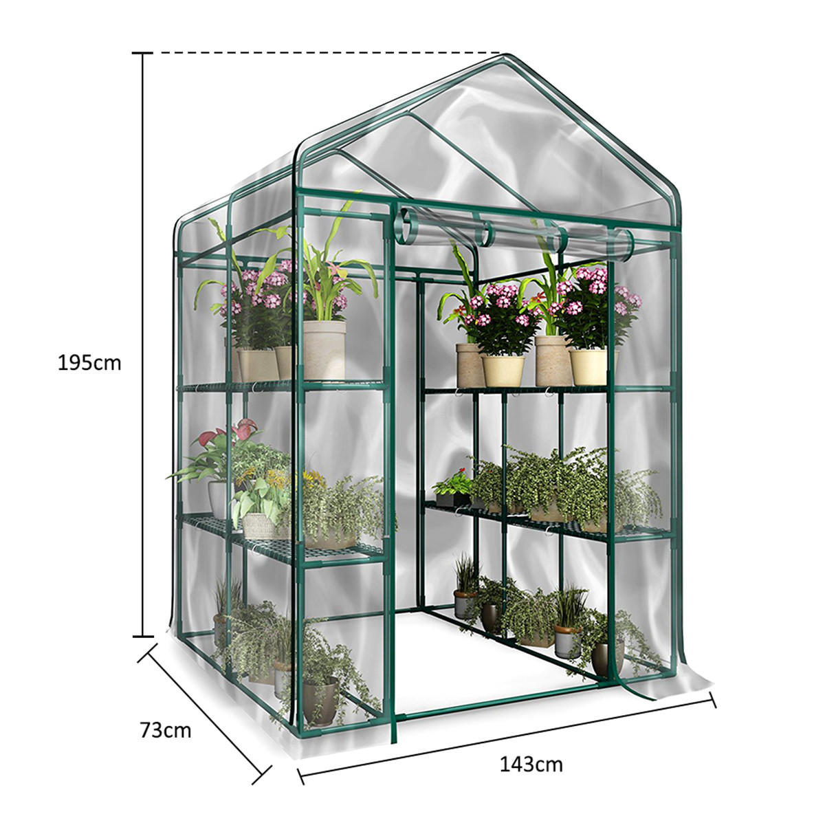 195x143x73cm Garden Greenhouse PE Cover Plants Keep Warm Sunroom For Flowers Roll-up Windows House Bags Planting Without Frame