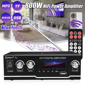 800W HIFI Bluetooth Power Amplifier Car/Home Theater Digital Power Audio Amplificador for Speaker Treble Bass Control FM USB SD