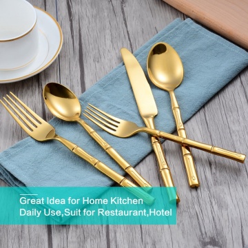 Gold Forge Bamboo Mirror 5 Piece Flatware Set,Stainless Steel Cutlery Dinnerware,Service for 1